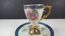 CROWN Bavaria Germany Vintage Demitasse Footed Cup and Saucer SQUARE FOOTED