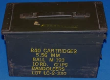 Vintage Metal Military Ammo Box Dark Olive Green 840 Cartridges 5.56 MM