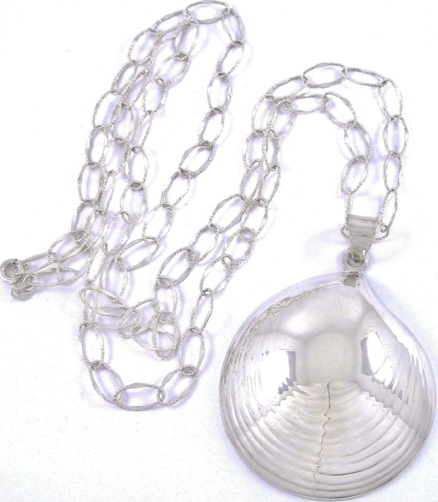 Solid Sterling Silver 925 Shell Pendant 30" Neckl… - image 2