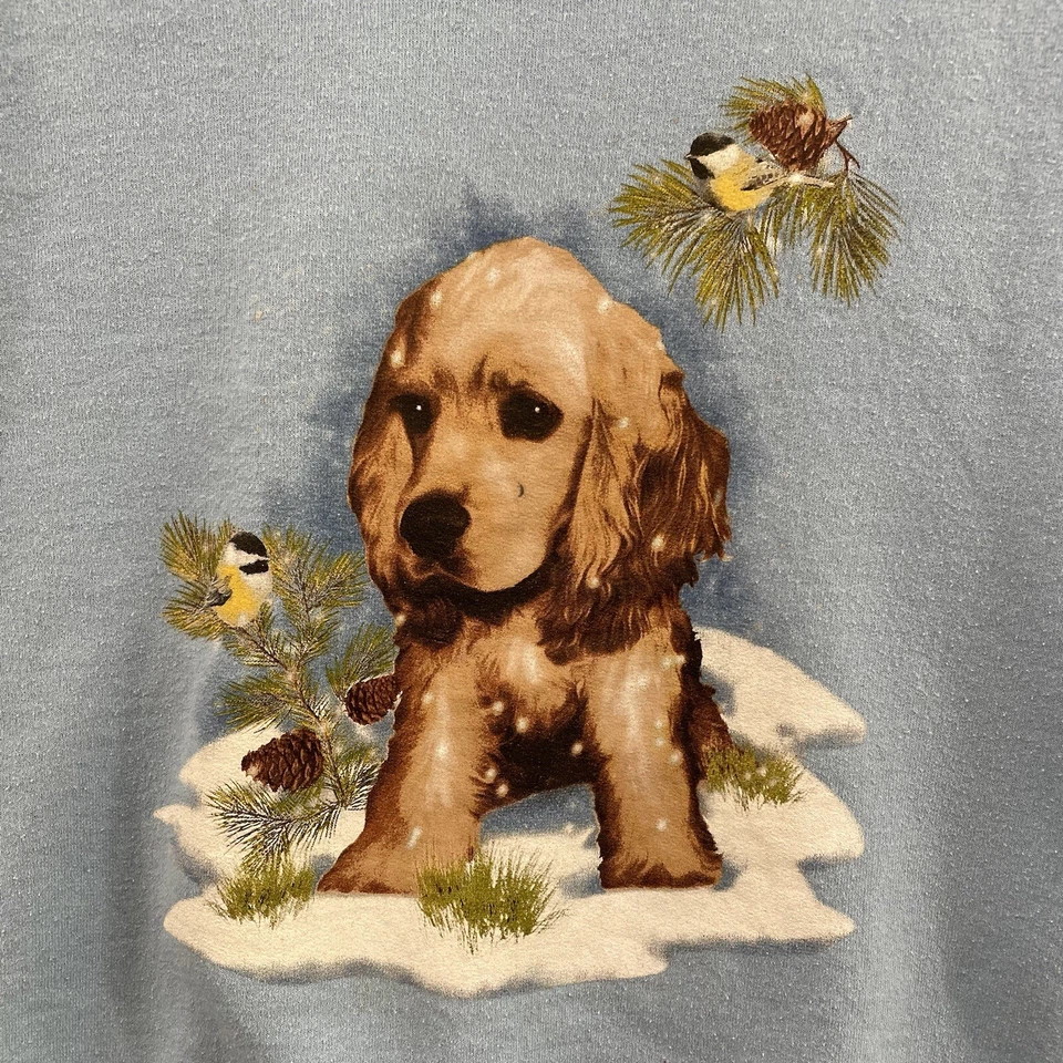 Sudadera Suéter Y2K Vintage Azul Medio Dorado Retriever Cachorro Perro Cuello Redondo Foto 3 de 4