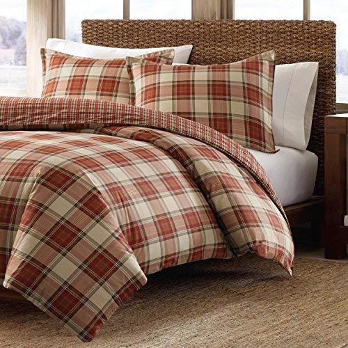 3 Piece Red Plaid Full Queen Size Duvet Cover Set Cabin Themed