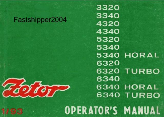 Zetor 3320 - 6340 Tractors Operators & Spare Parts List Manuals Horal