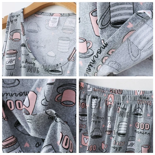 Womens Capri Set Sleepwear Soft Pajamas Sleep Nightshirts Print Cotton Nightwear - Bild 7 von 27