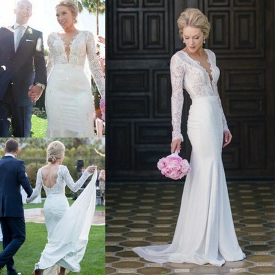 deep v lace wedding dress