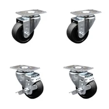 3 Inch Soft Rubber Wheel Swivel Top Plate Caster Set with 2 Brakes SCC