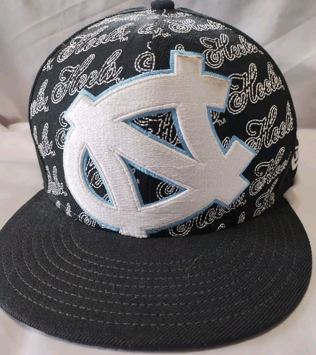North Carolina Tar Heels Hat Cap Fitted 3/8 Black Blue UNC New Era  59fifty Men