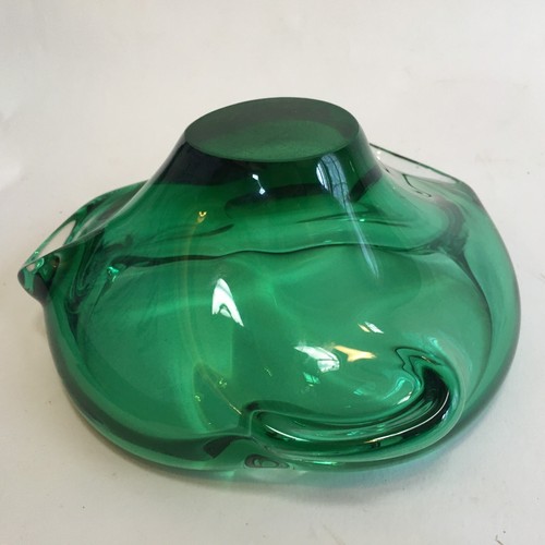 Murano Bowl Green Art Glass Chalet Clear Mid Century Modern Free Form Emerald - Picture 17 of 24