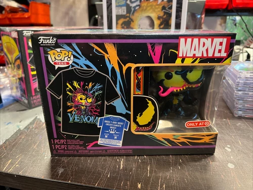 EDDIE BROCK VENOM Funko Pop! & Tee BLACKLIGHT Marvel Target Excl #869 NEW Size M