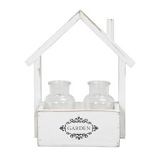 Dekohaus GARDEN weiß aus Holz mit 2 Glasvasen 29cm Kräutergarten Shabby Landhaus