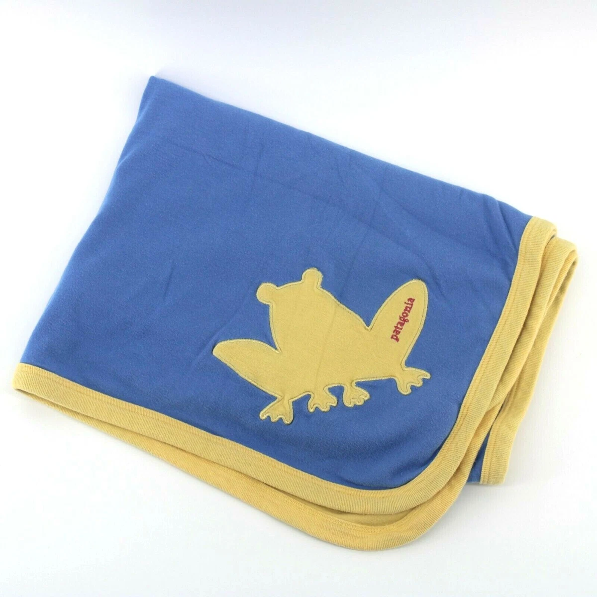 Patagonia Organic Cotton Blue Yellow Frog Baby Blanket Spring 2003 38