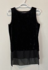 Women's Simply Vera Velvet Black SheerTrim Stretchy Flowy Tunic Sleeveless Top M