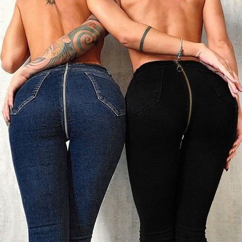 Damenjeans mit Reißverschluss Bleistift Stretch Denim Skinny Jeans schmale hochtaillierte Hose - Bild 3 von 17