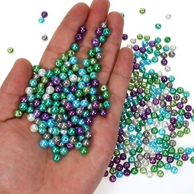 50 Glass Pearl Beads 6mm Assorted Lot Mixed Colors Bulk Jewelry Supplies Mermaid