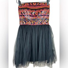 Minuet women’s multi color sequin black taffeta mini party cocktail dress Small