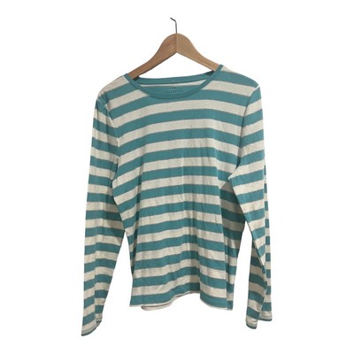 Talbots Green White Striped Long Sleeve Women Pullover Top  L NEW with out tag