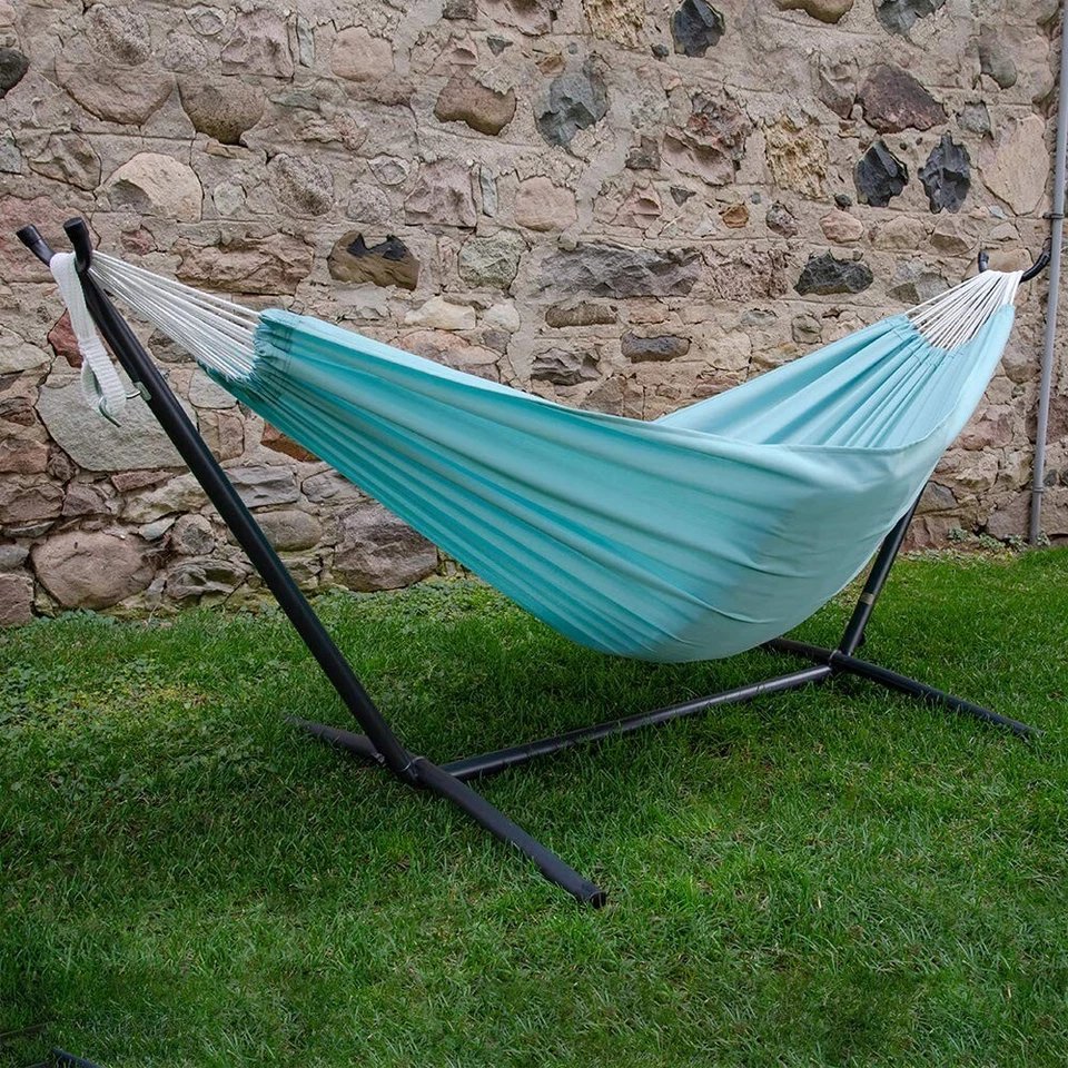 VIVERE C9POLY-13 Double Polyester Hammock with Space Saving Steel Stand  - Image 2 of 4