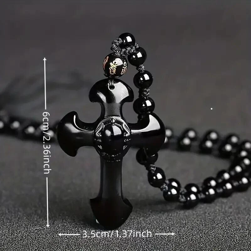 Классический крест черный обсидиан подвеска ожерелье моды амулет мужчин женщин христианский - Изображение 4 из 4