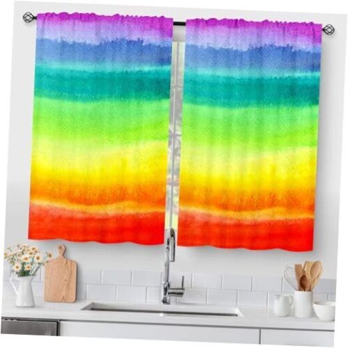 Rainbow Stripes Kitchen Curtains Art Abstract Small Short 36"L x 28"W Colorful