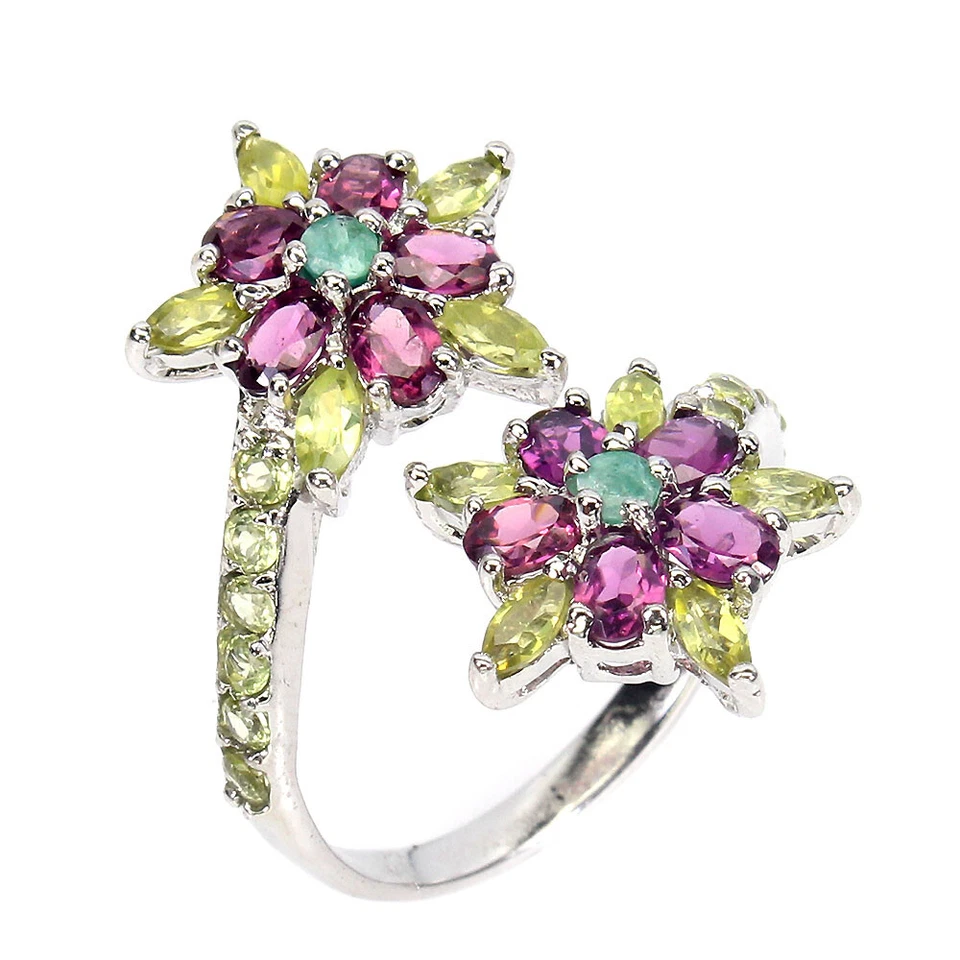 Valentinstag Nicht Erhitzt Oval Rhodolith 4x3mm Smaragd Peridot 925 Silberring - Bild 2 von 4