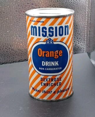 Vintage Mission Orange Los Angeles California Drink Flat Top 12Oz Steel Soda Can