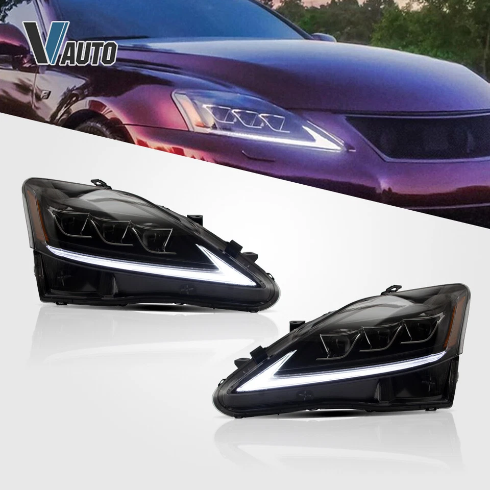 Pair LED Projector Headlight For 2006-2013 Lexus IS 250 350 ISF Black Rear Lamps - Image 3 of 4