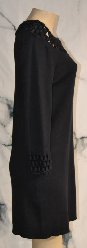 Vestido MILLY Negro Seda Algodón Cachemira Tejido Medio Abierto Puños Escote Foto 4 de 4