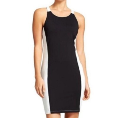 Athleta Swim Dress Women M Caspian Black White Dress Racerback UPF 50 Athletic