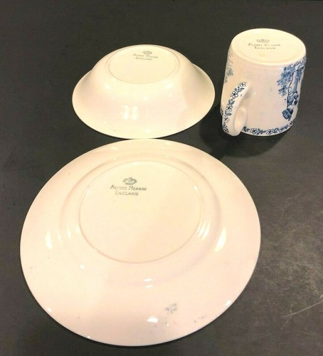 Juego de 3 piezas de porcelana vintage Alfred Meakin Childs azul estampado Inglaterra - Imagen 4 de 7