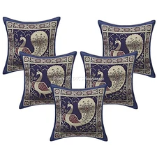 Bohemian Brocade Throw Pillow Covers Indian Peacock 30x30 cm Set Of 5 Pillowcase