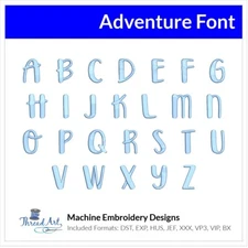 Threadart Machine Embroidery Design Adventure BX Font Alphabet Loaded on USB