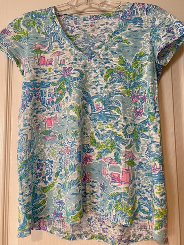 Lilly Pulitzer Womens Etta What A Lovely Place V Neck T-Shirt XXS