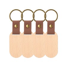 4Pcs Oval Wooden Keychain Blanks, Brown