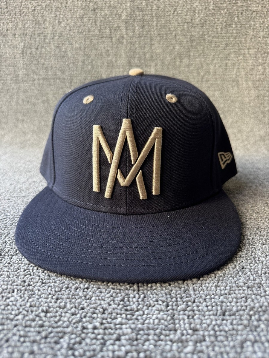 New Era M Monogram 59FIFTY Fitted Navy Tan 7 1 4 Flat Brim Hat