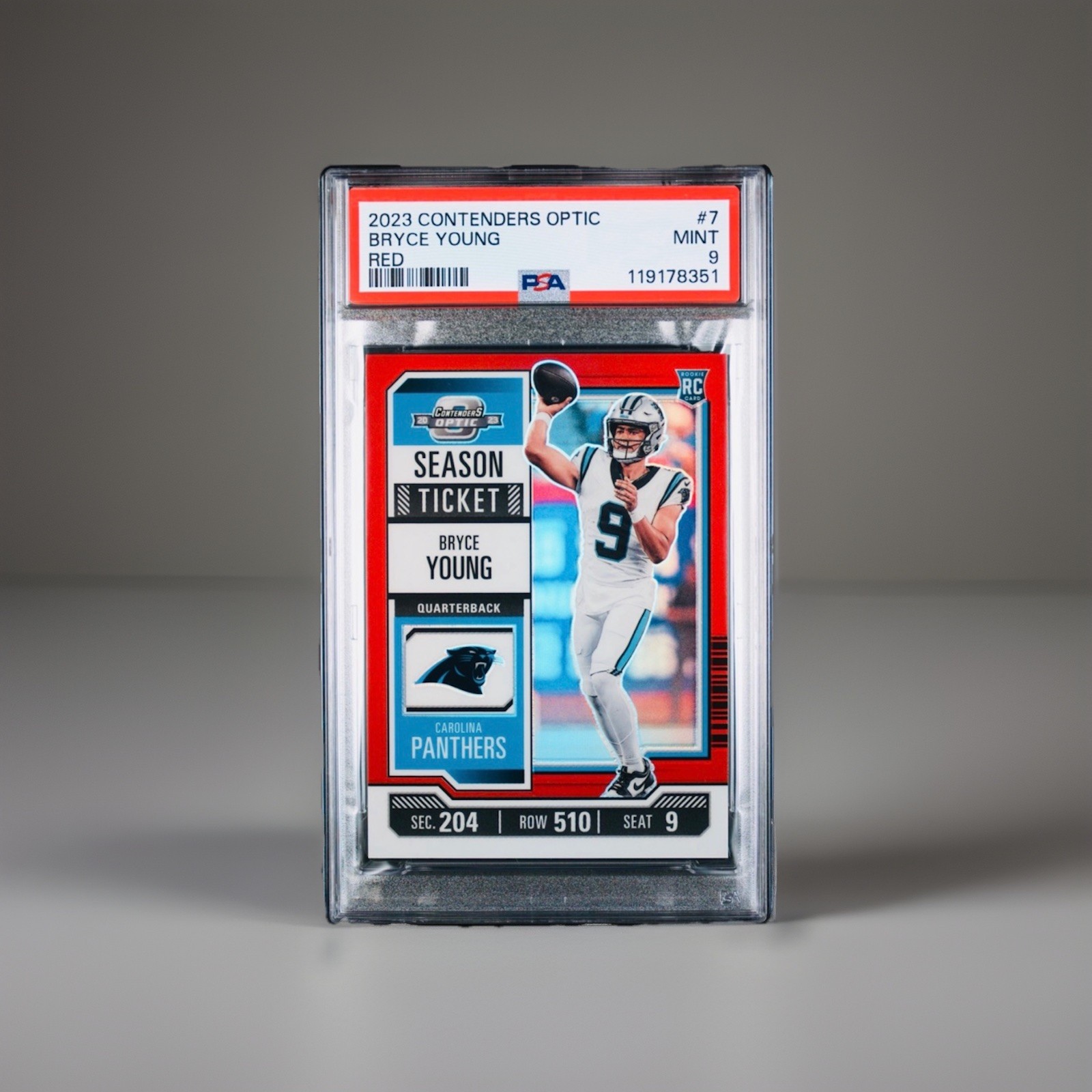 2023 Contenders Optic BRYCE YOUNG ROOKIE TICKET RED /175 #7 RC Panthers PSA 9