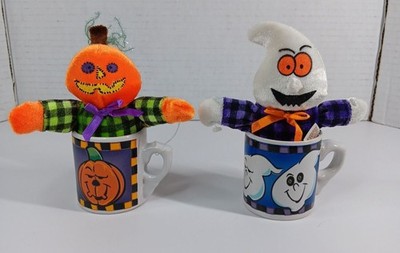 Dan Dee Collectors Choice Pumpkin Ghost Plush Inside Mini Mug Halloween Decor