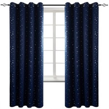 Blackout Curtains for Bedroom - Grommet Thermal Insulated Silver Star Print R...