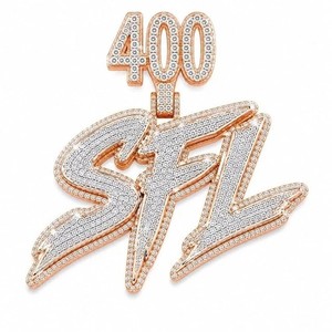 Authentic Real Moissanite 4.2Ct Round Custom Any Three Letter Pendant 14K Pink Gold Plated