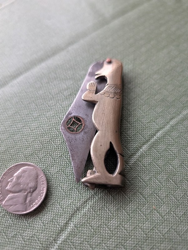 ANTIQUE handmade figural pen knife with pipe cleaning attachment