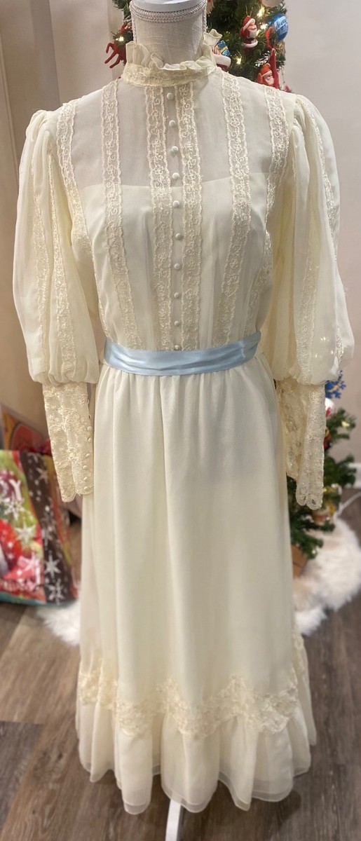 Vintage Handmade Victorian inspired Dress lace Garden Party 70s