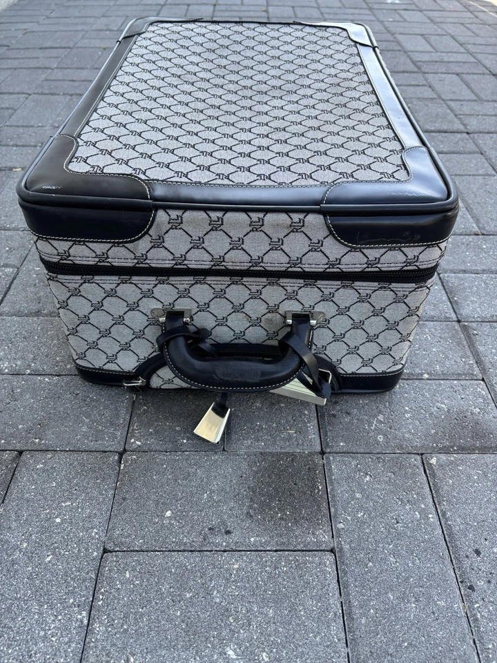 Maleta de equipaje de mano Ralph Lauren Signature de lona de cuero negra/gris Foto 4 de 4