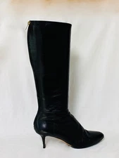 Jimmy Choo Black Boots Leather 41     Round Toe Stiletto Heel Drape