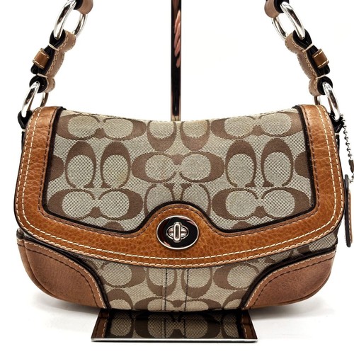 Coach Vintage Signature Medium Soho Flap Shoulder Bag Brown Canvas Leather - Picture 2 of 10