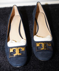 New Tory Burch Gigi Suede Pump Tory Navy Gold Logo Low Heel Shoes Womens 7.5 — photo 2