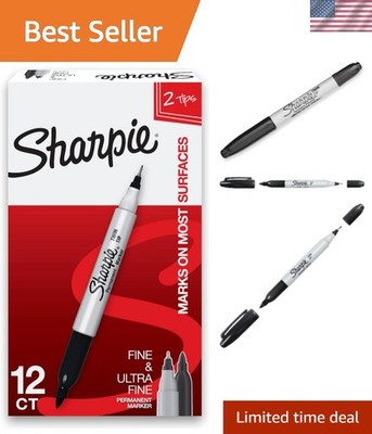 12 Black Permanent Markers with Twin Tips   Perfect for Art & Projects
