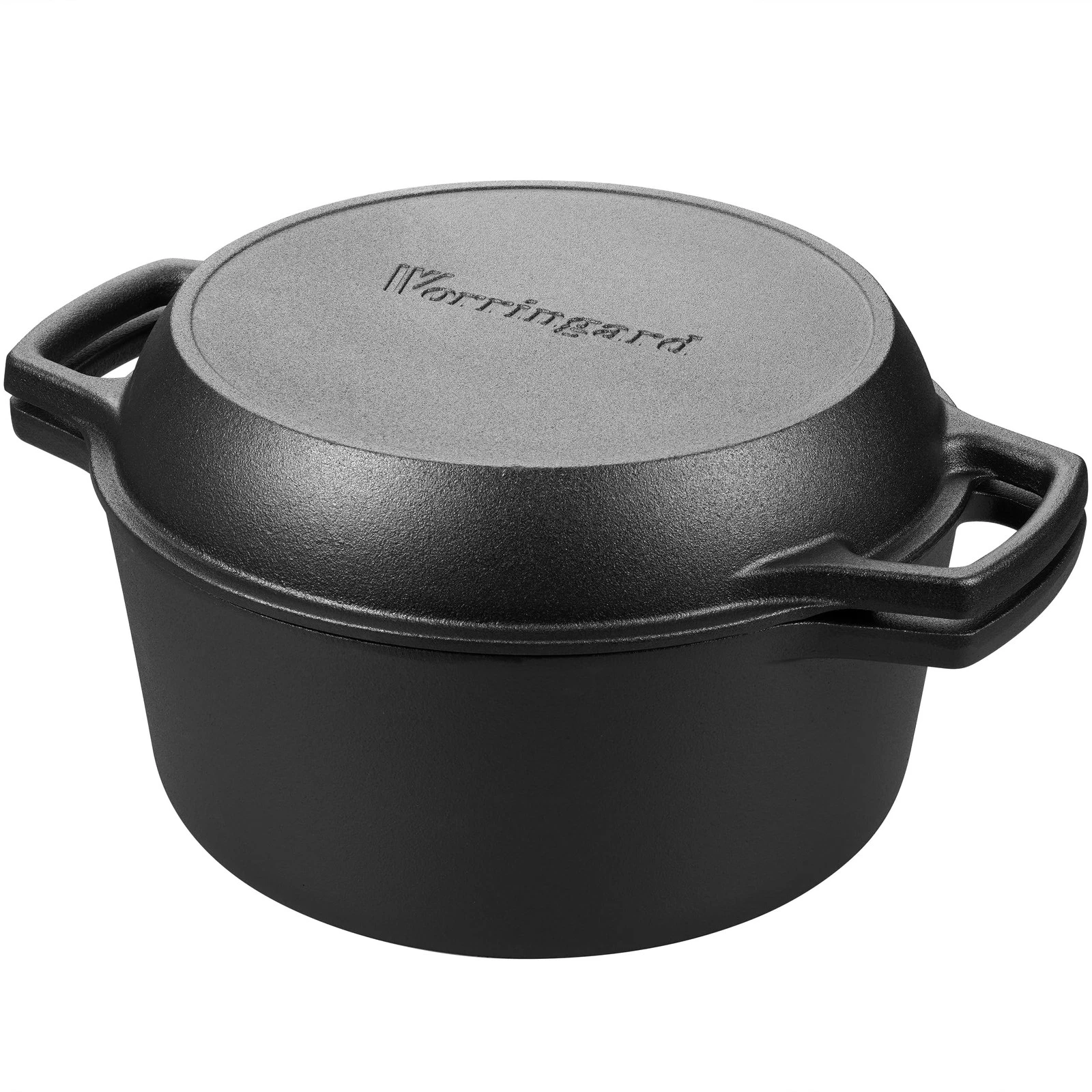 VORRINGARD Pre-seasoned Cast Iron Double Dutch Oven Pot with Skillet Black