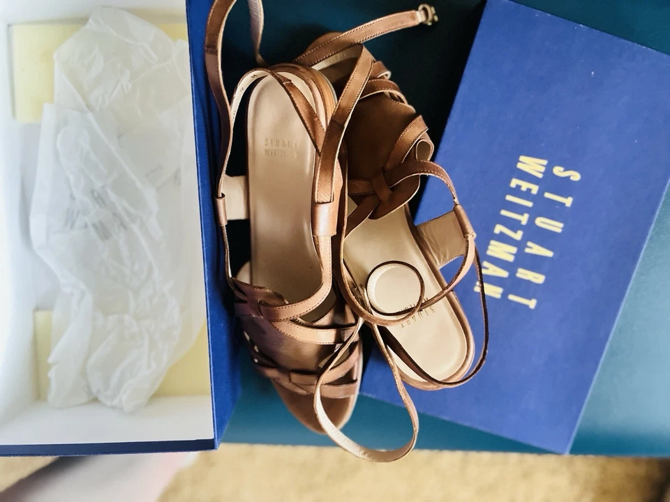 NWOB Stuart Weitzman Women's Greek Huarache Sandal 9M MSRP $365.00 Brown Leather - Image 2 of 4