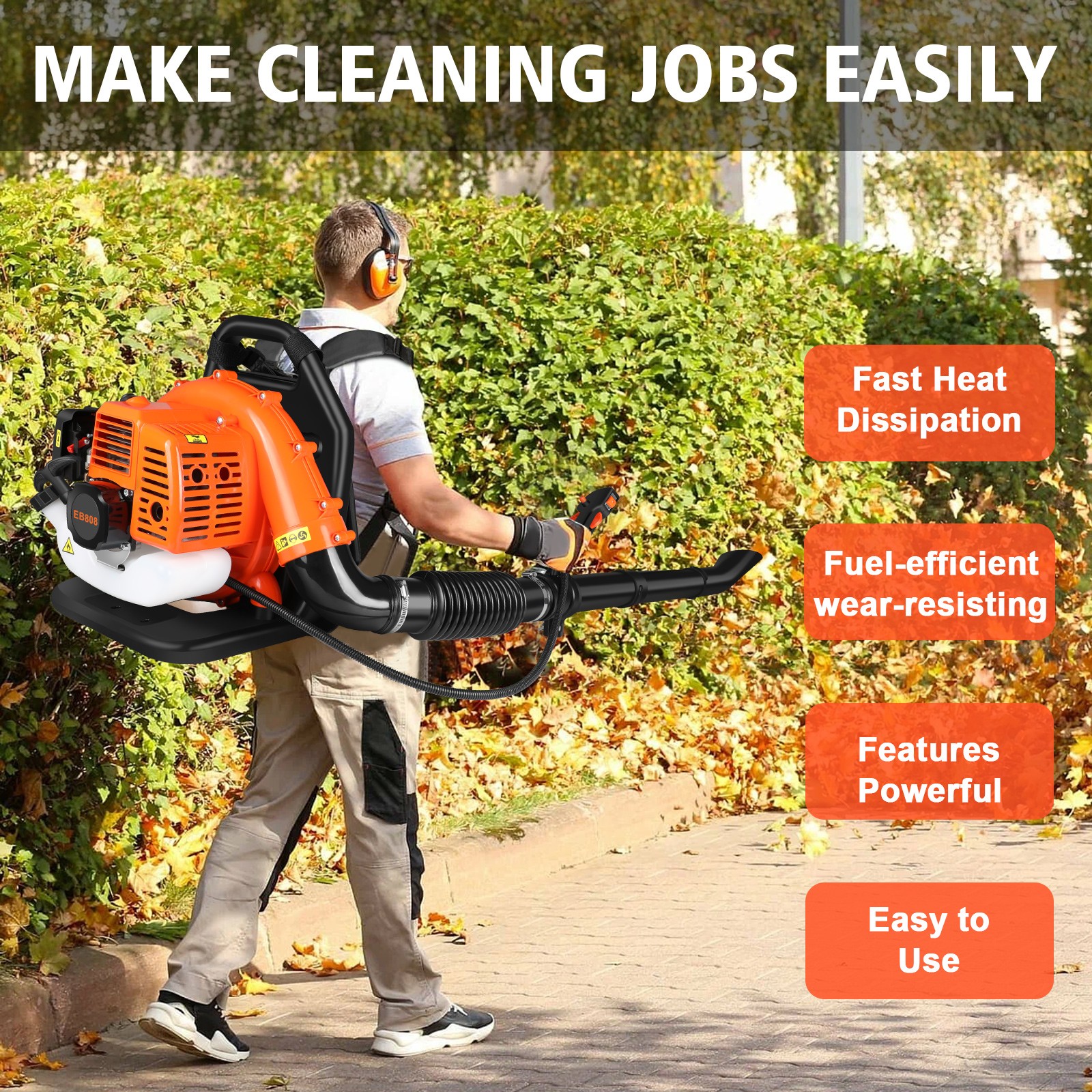 43cc Powerful Backpack Leaf Blower Gas Engine Leaf Blower 2-Stroke 665CFM
