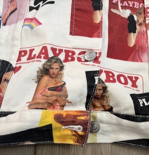 PLAYBOY By Pacsun Mens Playboy Bunny Denim Jacket Ivory M/L - Picture 3 of 11