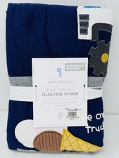 NEW Pottery Barn Kids Busy Trucks Quilted Euro Sham Navy Blue NWT