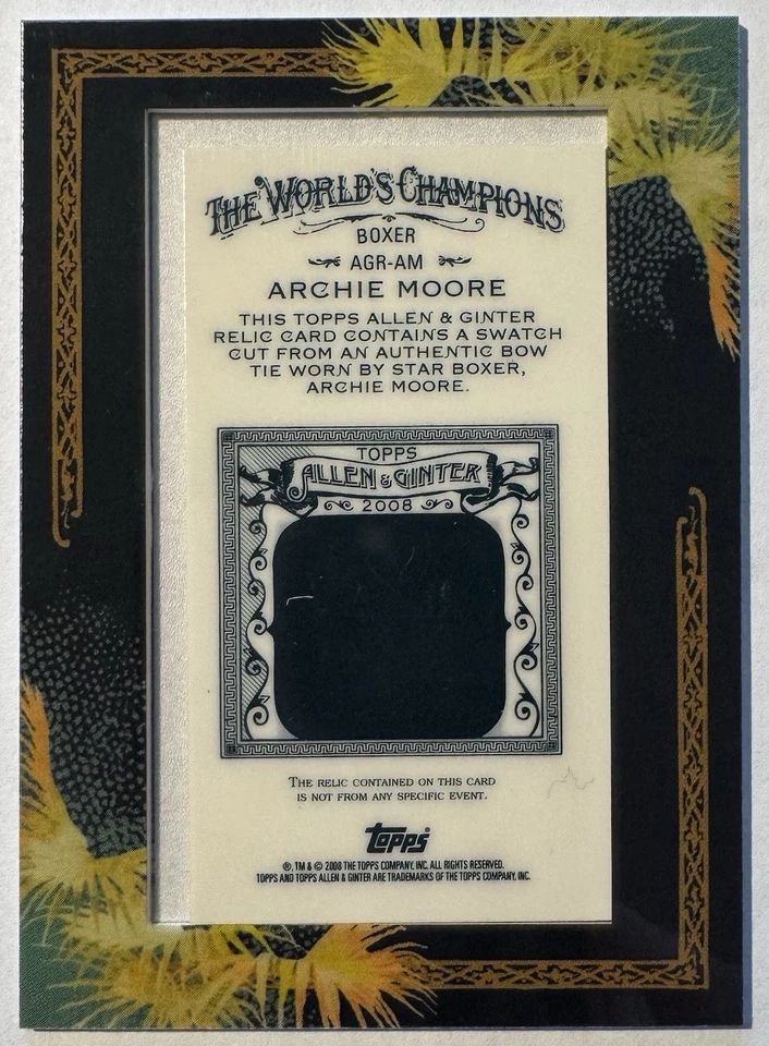 Archie Moore Bow Tie Swatch 2008 Topps Allen & Ginter Relics AGR-AM Boxing - Image 2 of 2